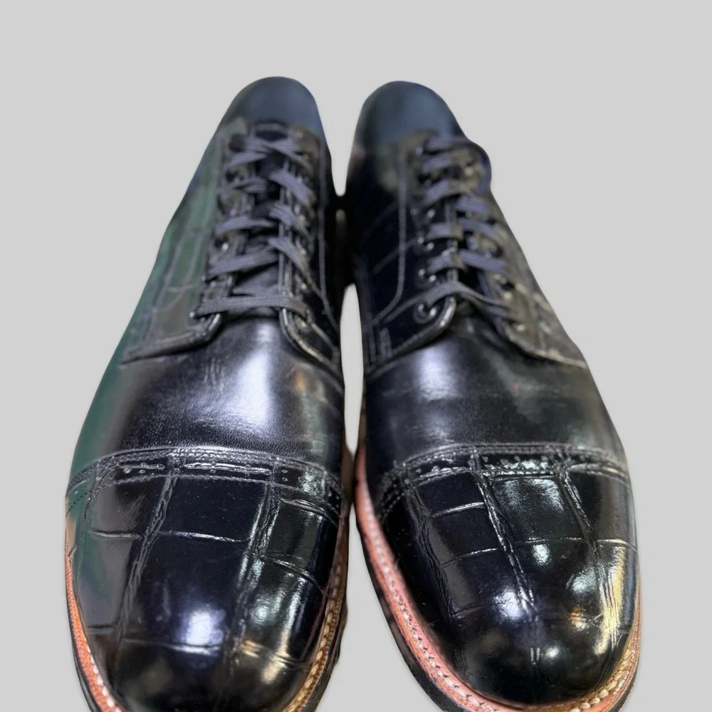 Stacy Adams Oxford Shoes Mens Size 9 D Black Excellent Croc Embossed Cap Toe